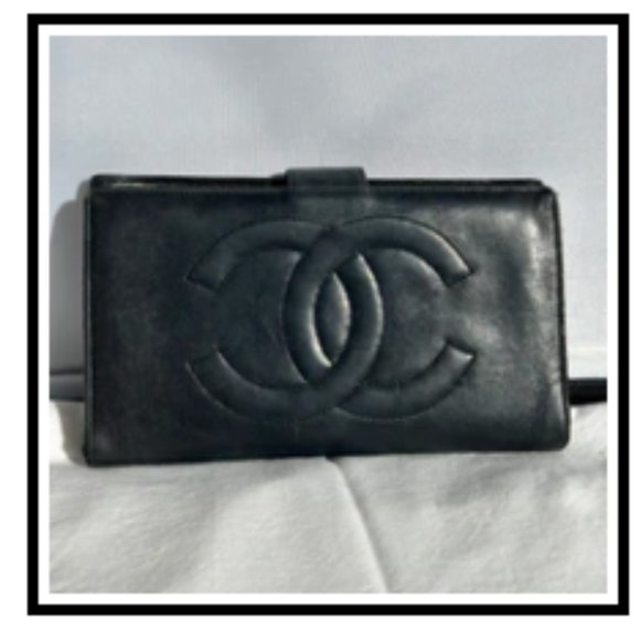 PREOWNED Authentic Chanel Long Wallet Black Leather - Picture 1 of 10